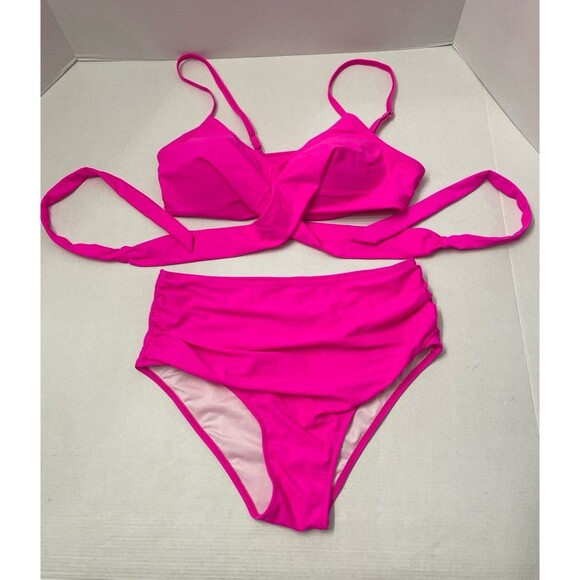 Cross Wrap Halter Bikini Set Pink Size L(8) - Picture 4 of 8